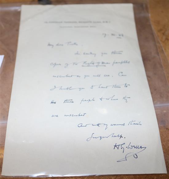 Wells, Herbert George (1866-1946). An Autograph letter, 17th November 1948